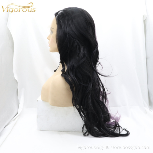 Vigorous 150% Density Lace Wigs Body Wave Black Purple Synthetic Lace Front Wig Transparent Swiss Long Lace Front Synthetic wig